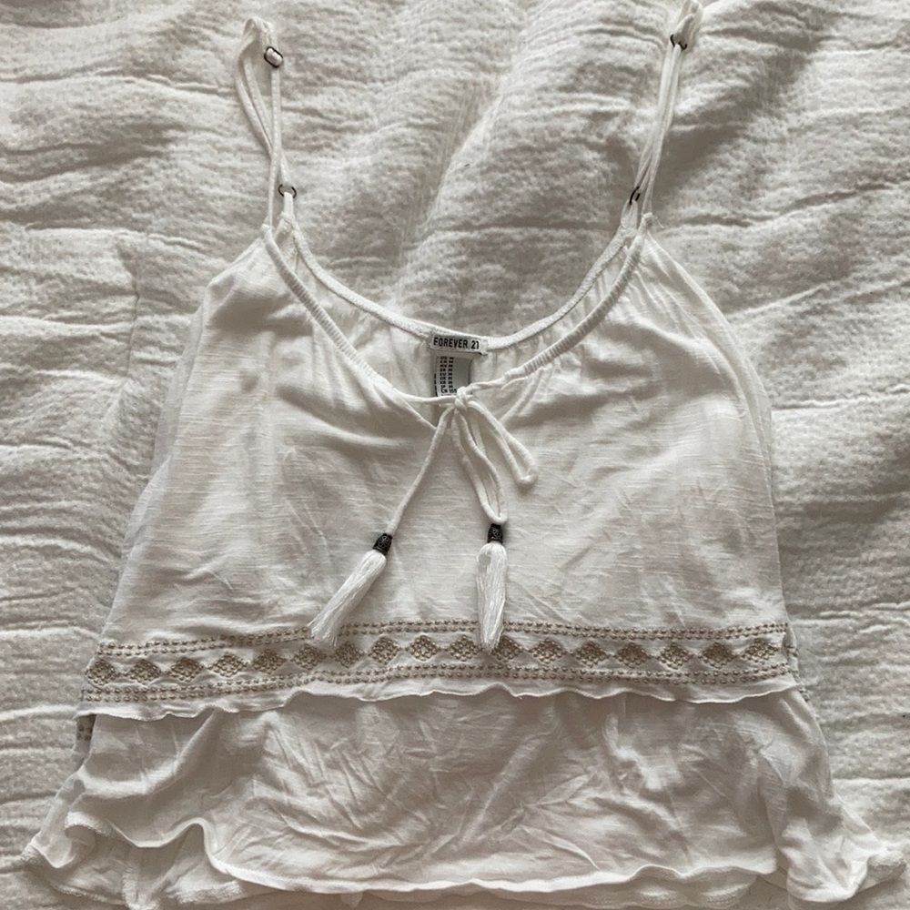 F21 White Embroidered Cami